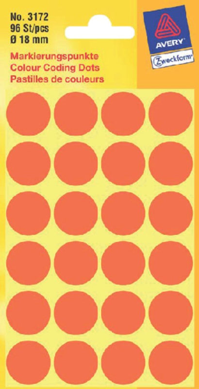 Etiket Avery Zweckform 3172 rond 18mm lichtrood 96stuks