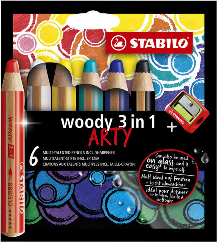 Kleurpotloden STABILO Woody 8806-1-20 etui Ã 6 kleuren met puntenslijper