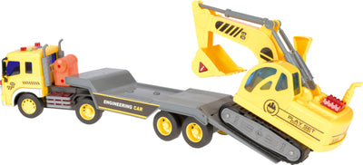 Sleepwagen met graafmachine