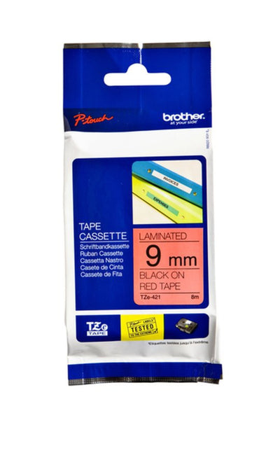 Labeltape Brother P-touch TZE-421 9mm zwart op rood