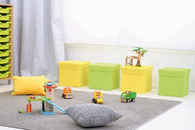 Stoffen opberg poef - geel