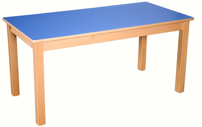 beukenhouten trapeziumtafel 120x60cm.metalen poten 46-76cm