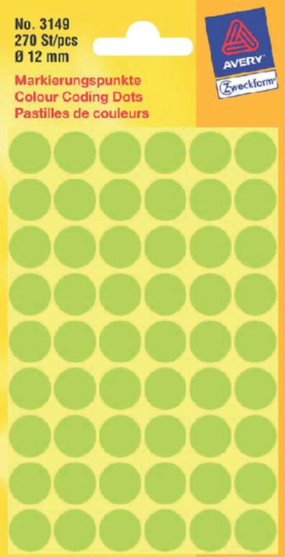 Etiket Avery Zweckform 3149 rond 12mm lichtgroen 270stuks