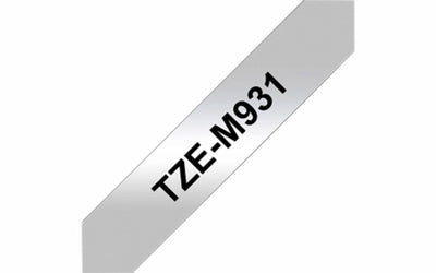 Labeltape Brother P-touch TZE-M931 12mm zwart op metalic