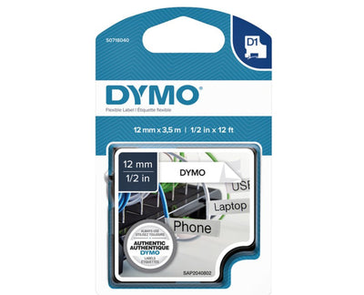 Labeltape Dymo 16953 D1 718040 12mmx3.5m nylon zwart op wit