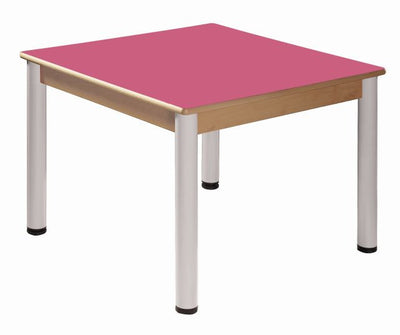 Beukenhouten tafel 80 x 80 cm. verstelbare metalen poten