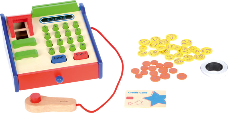 Kassa met 40 munten hout