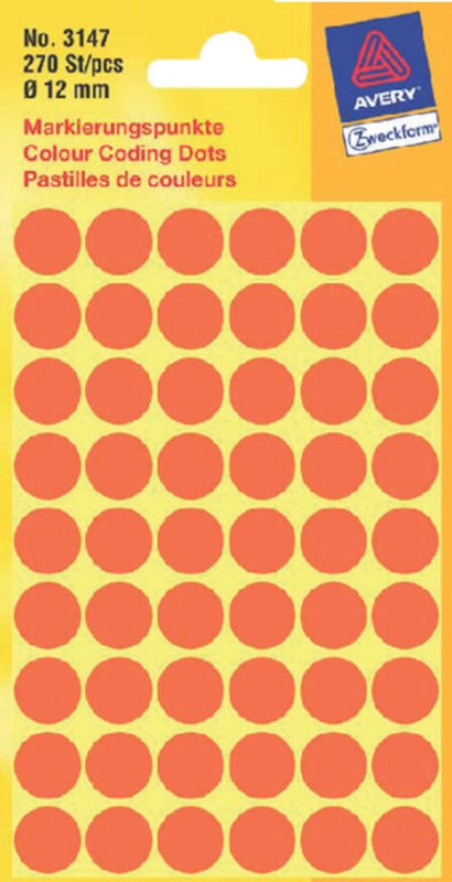 Etiket Avery Zweckform 3147 rond 12mm lichtrood 270stuks