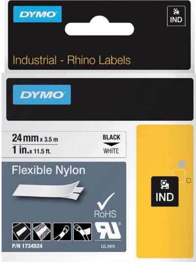 Labeltape Dymo Rhino 1734524 nyl 24mmx3.5m zwart op wit