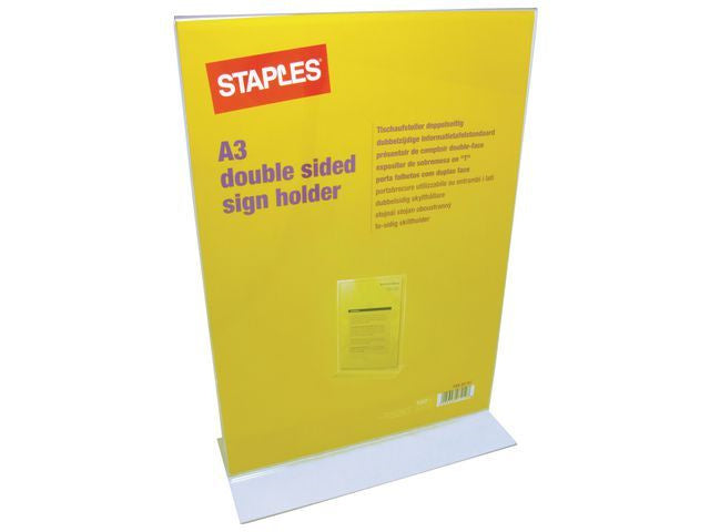 Staples Reclamehouder A3 Tafelstandaard rechtstaand, Dubbelzijdig, Transparant