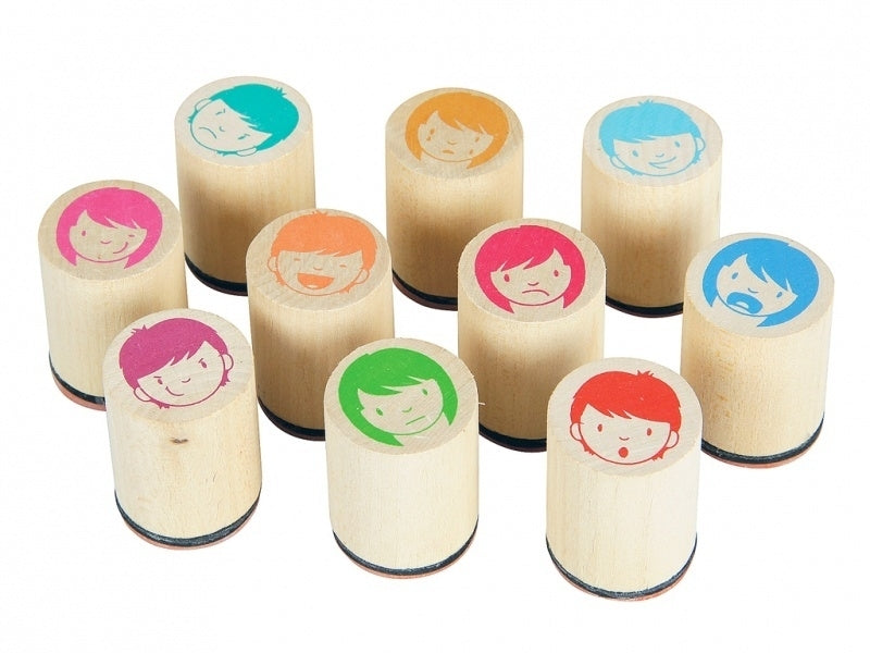 Houten stempels Ã˜ 2,5cm - gezichtsuitdrukkingen