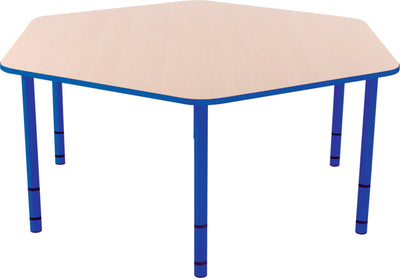 Zeshoekige Quint-tafel 128 cm 40-58cm hoogte verstelbaar blauw