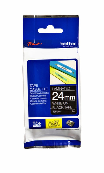 Labeltape Brother P-touch TZE-355 24mm wit op zwart