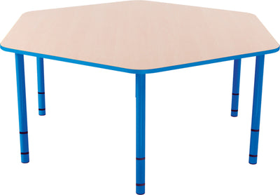 Zeshoekige Quint-tafel 128 cm 40-58cm hoogte verstelbaar lichtblauw