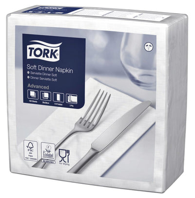 Servetten Tork 477579 Soft dinner 3laags 39x39cm wit 100st.