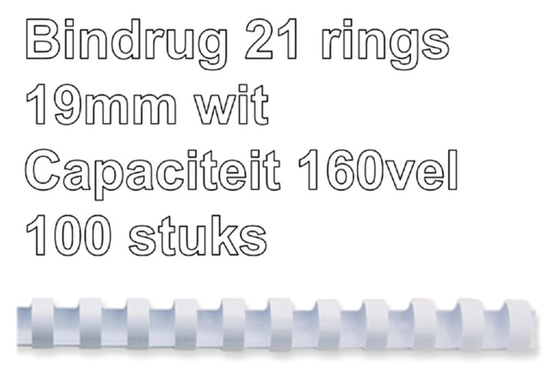 Bindrug Fellowes 19mm 21rings A4 wit 100stuks
