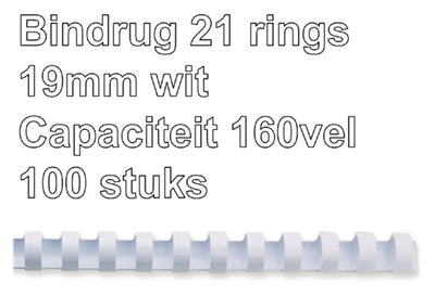 Bindrug Fellowes 19mm 21rings A4 wit 100stuks
