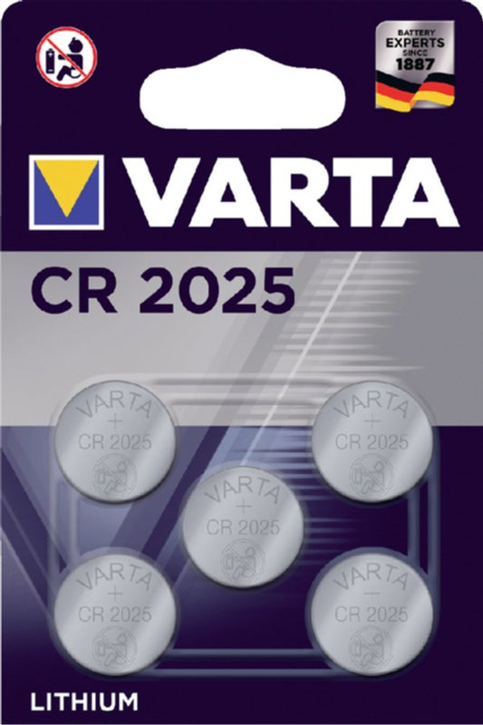 Batterij Varta knoopcel CR2025 lithium blister Ã 5stuk
