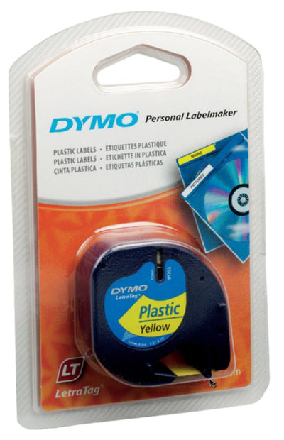 Labeltape Dymo Letratag 91202 plastic 12mm zwart op geel