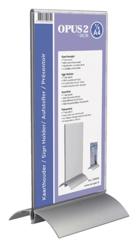 Kaarthouder OPUS 2 T-standaard 1/3 A4 staand acryl aluminium
