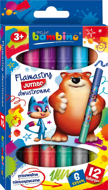 2-zijdige viltstiften Jumbo BAMBINO, 12 kleuren