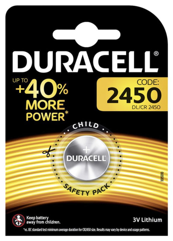 Batterij Duracell knoopcel 1xCR2450 lithium Ã˜24mm 3V-540mAh