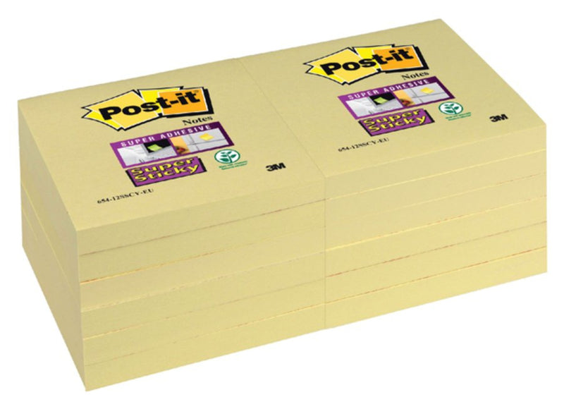 12x Memoblok 3M Post-it Super Sticky 76 x 76 mm. geel