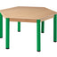 Tafel beuken/metaal zeskantig 120 cm. 40-76 cm.