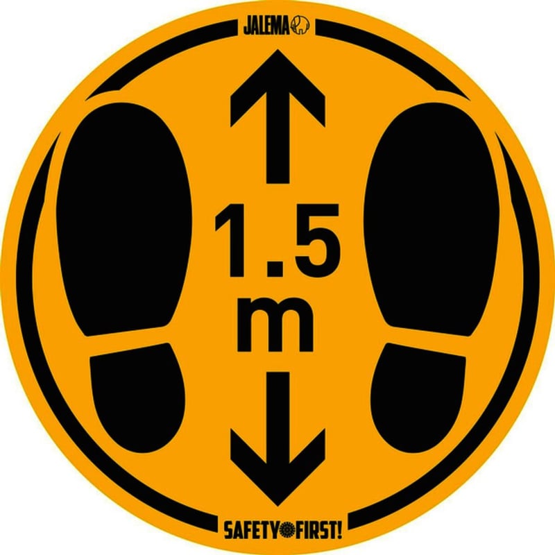 Vloersticker houd afstand geel/zwart Ã˜350mm voor ruwe vloeren