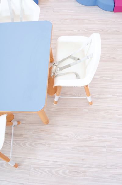 Vierkante Flexi tafel 80x80cm blauw in hoogte verstelbaar