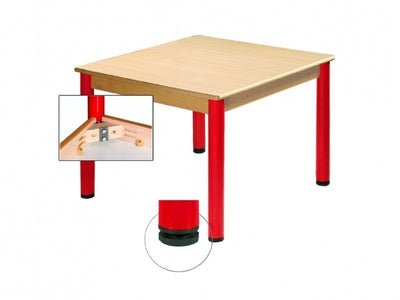 Tafel beuken/metaal 80 x 80 cm. 40-76 cm.