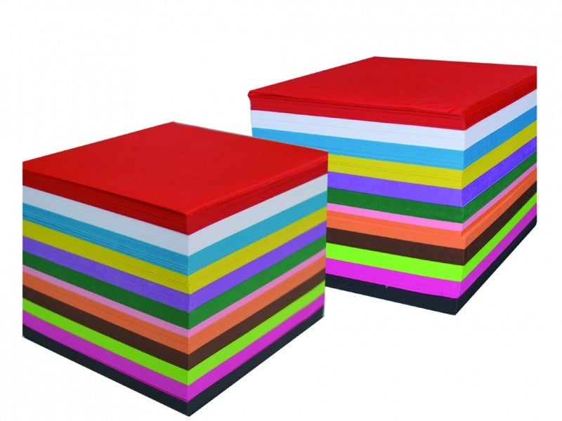 1000 vel Vouwbladen G1 60gr 20x20 10 kleuren assorti.