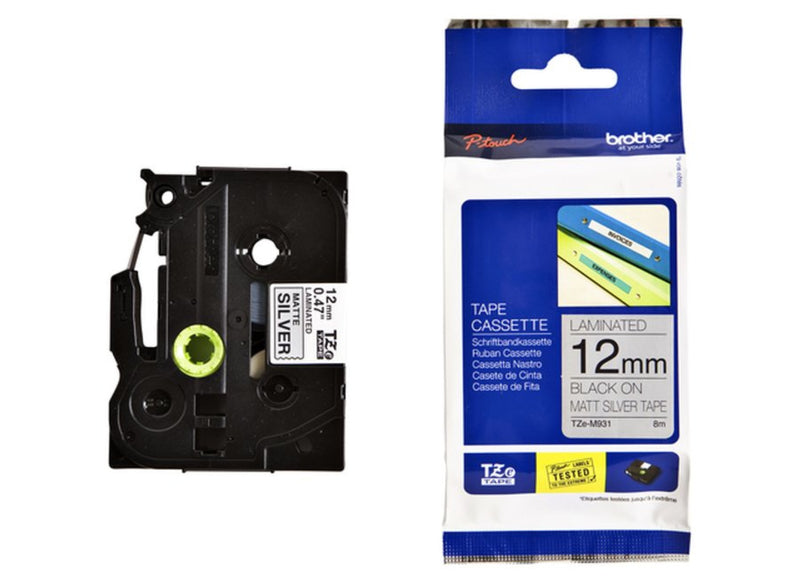 Labeltape Brother P-touch TZE-M931 12mm zwart op metalic