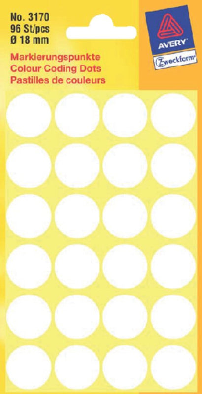 Etiket Avery Zweckform 3170 rond 18mm wit 96stuks