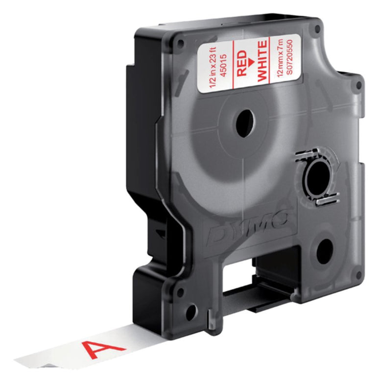 Labeltape Dymo 45015 D1 720550 12mmx7m rood op wit