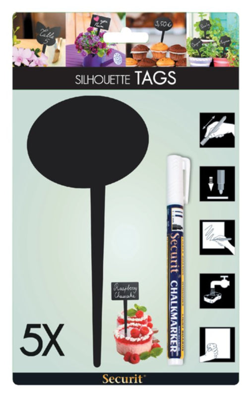 Krijtbord Securit ovaal 18x8cm met kunststof pin