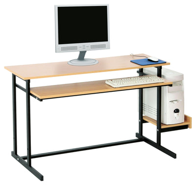 Computerbureau NEO 2, dubbel, met vaste toetsenbordlade - zwart