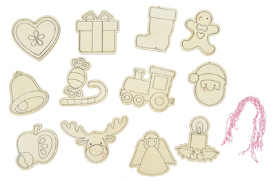 12x Houten hangers naturel - kerst