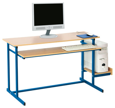 Computerbureau NEO 2, dubbel, met vaste toetsenbordlade - blauw
