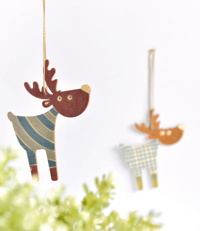 4x Houten hangers 10x12cm - rendieren