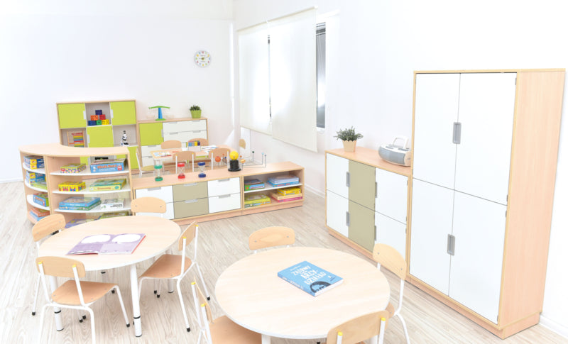 Ronde Quint-tafel 90 cm 40-58cm hoogte verstelbaar esdoorn