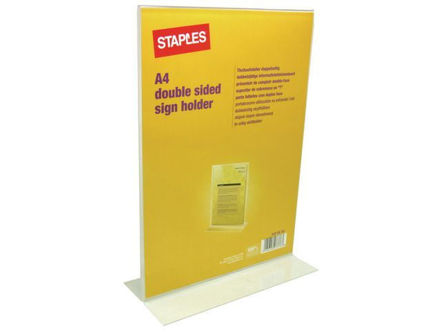 Staples Reclamehouder A4 Tafelstandaard rechtstaand, Dubbelzijdig, Transparant
