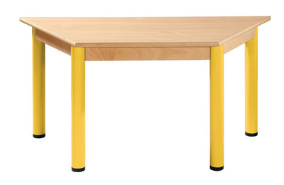 Tafel beuken/metaal 120 x 60 cm. trapezium 40-76 cm.