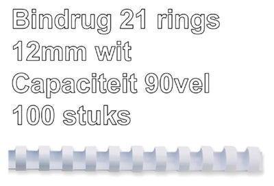 Bindrug Fellowes 12mm 21rings A4 wit 100stuks