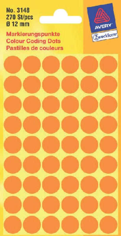 Etiket Avery Zweckform 3148 rond 12mm lichtoranje 270stuks