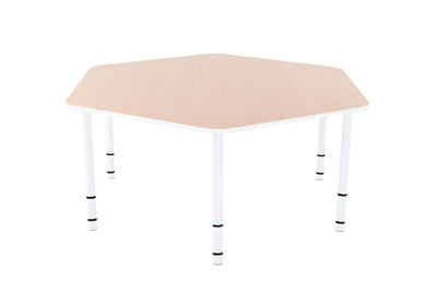 Zeshoekige Quint-tafel 128 cm 40-58cm hoogte verstelbaar wit