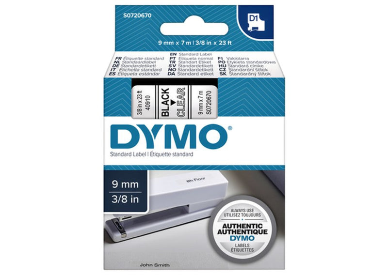 Labeltape Dymo 40910 D1 720670 9mmx7m zwart op transparant