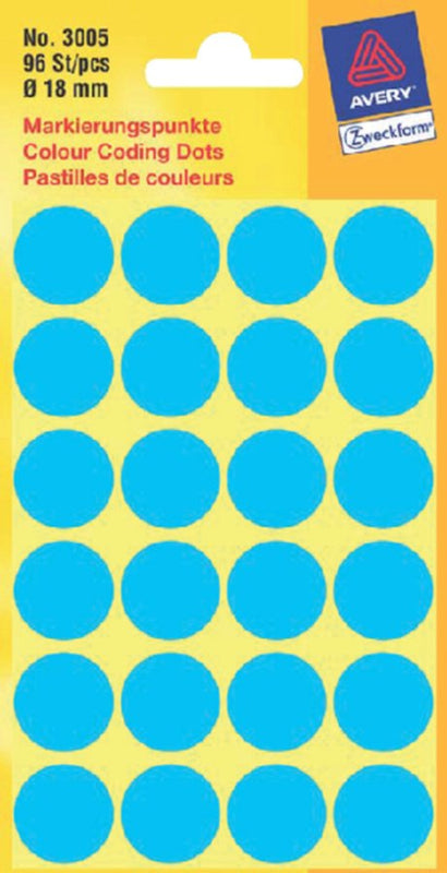 Etiket Avery Zweckform 3005 rond 18mm blauw 96stuks