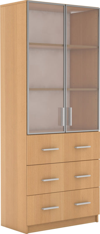 Expo hoge kast met vitrine met aluminium frame - beuken