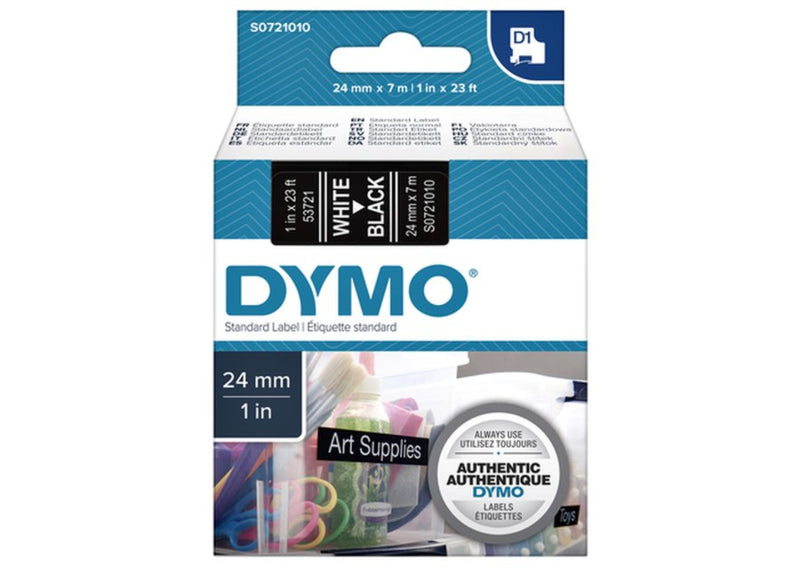 Labeltape Dymo 53721 D1 721010 24mmx7m wit op zwart